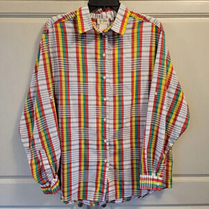 Vintage TanJay Rainbow Plaid Long Sleeve Button Up Shirt